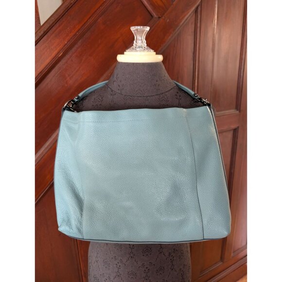 Coach Light Blue Leather Shoulder Bag With Zip Closure & Logo Detail - Picture 5 of 13